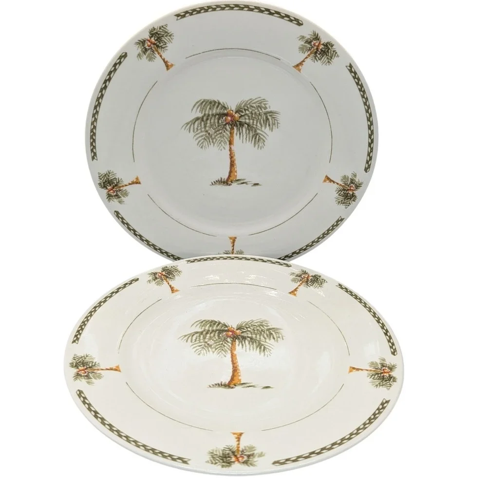 Gibson Dessert Salad Plate‎ Palm Tree Bahama Bay Tropical Vintage Set of Four